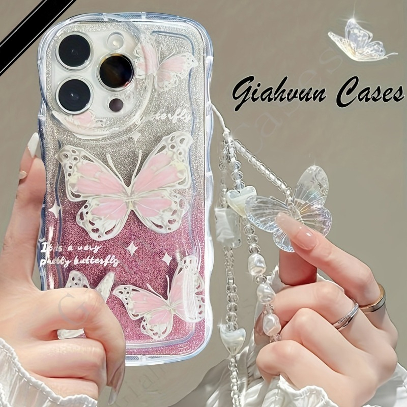INS Butterfly Pattern Cream Wa - Phone Cases With Charms ulasan dan harga